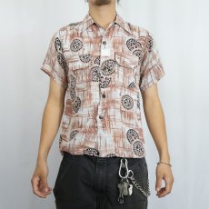 画像2: 60's Rob Roy 総柄 レーヨン混 オープンカラーシャツ SIZE14 (2)