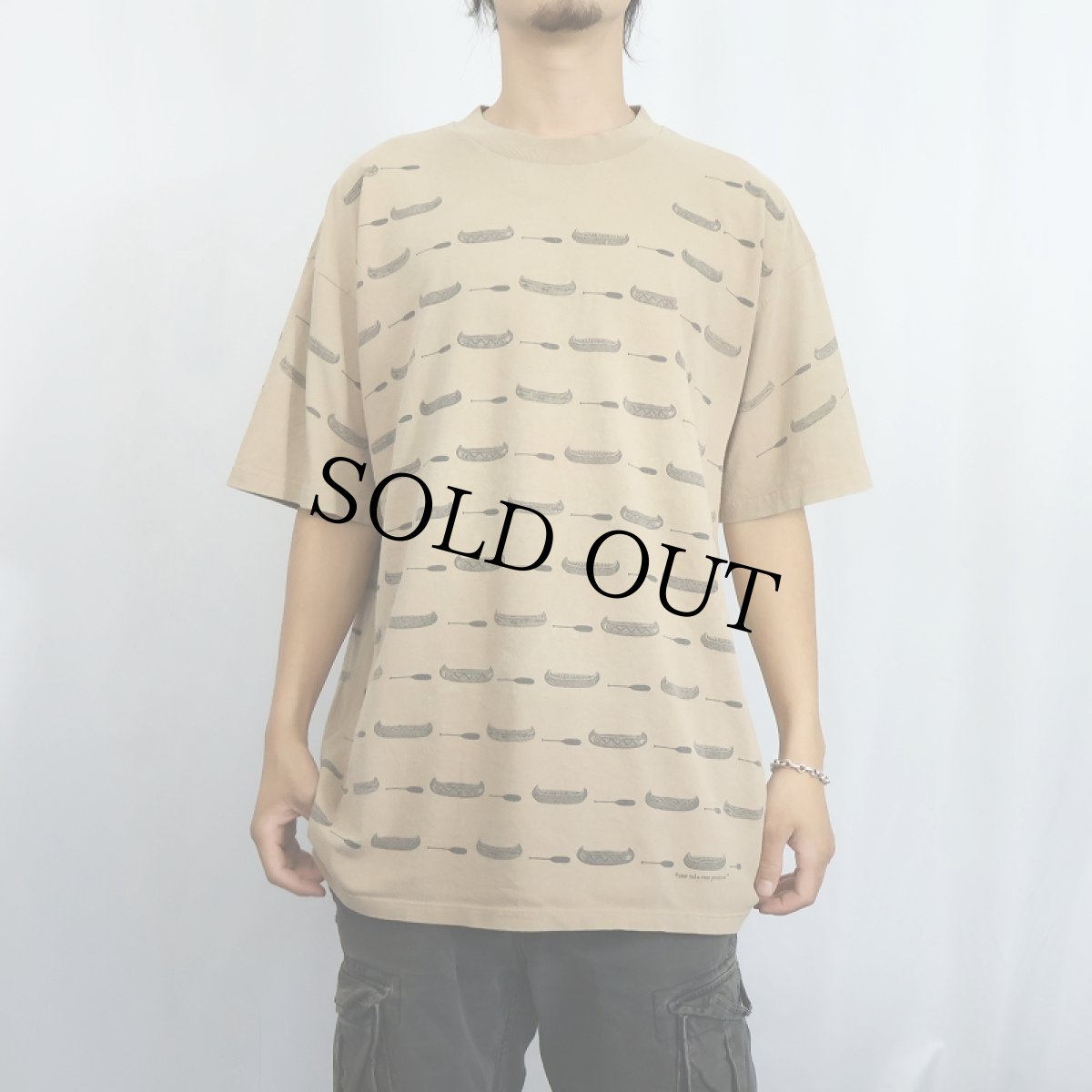 画像2: 90's rel-e-vant products USA製 カヌー柄 マルチプリントTシャツ XL (2)