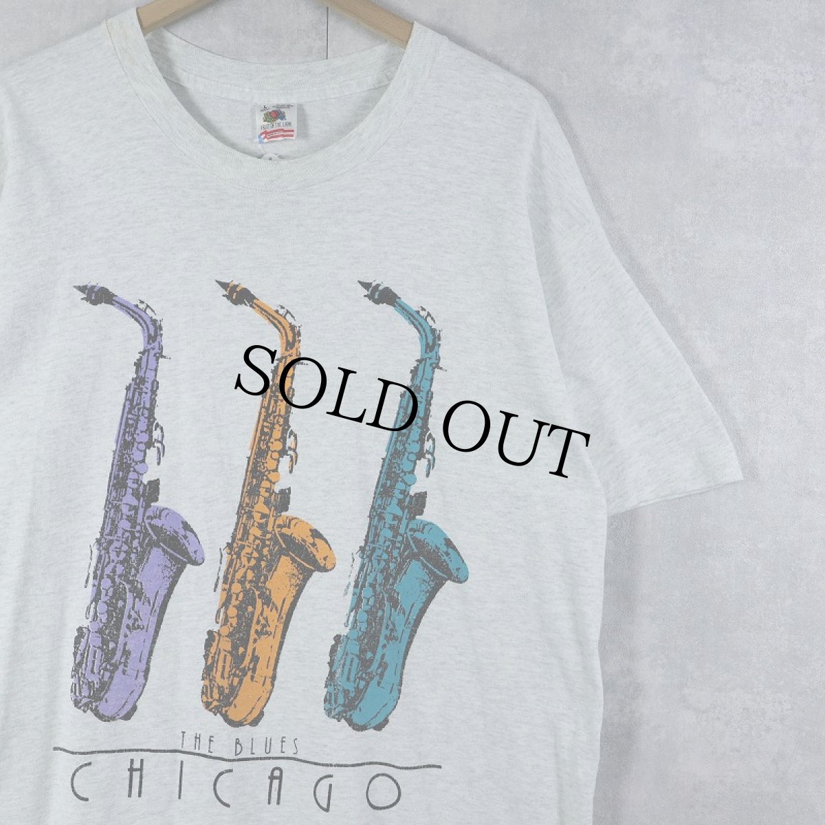 画像1: 90's USA製 "THE BLUES CHICAGO" サックスプリントTシャツ L (1)
