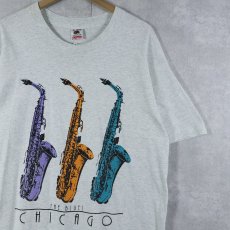 画像1: 90's USA製 "THE BLUES CHICAGO" サックスプリントTシャツ L (1)