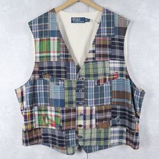 画像1: POLO Ralph Lauren マドラスチェック柄 パッチワーク ジレベスト XXL (1)