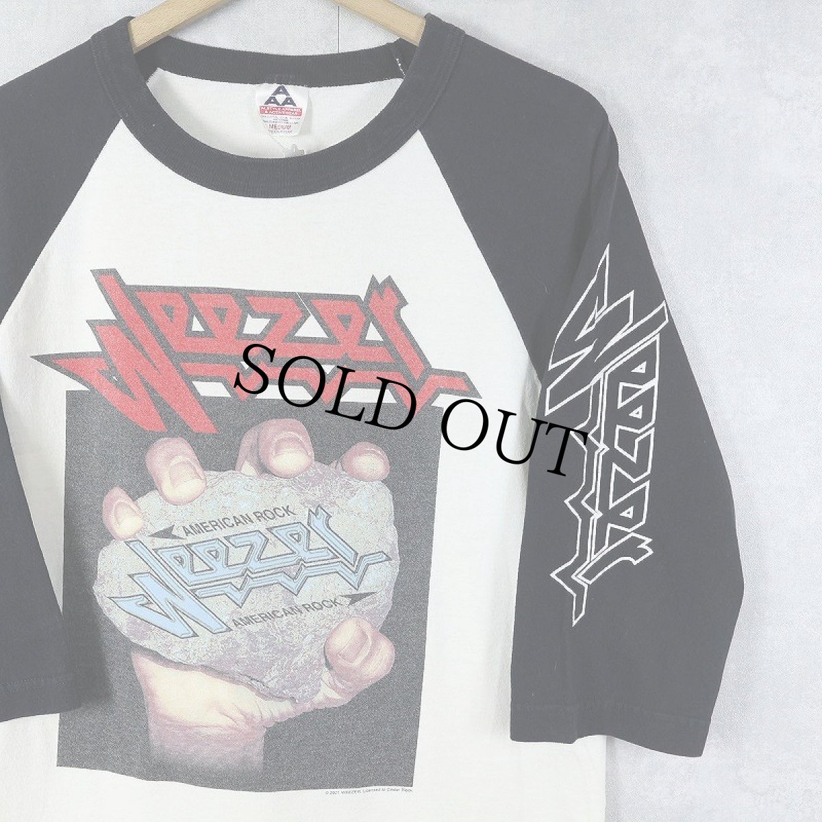 画像1: 2000's WEEZER "Judas Priestフォントパロディ" オルタナティブロックバンド ラグランTシャツ M (1)