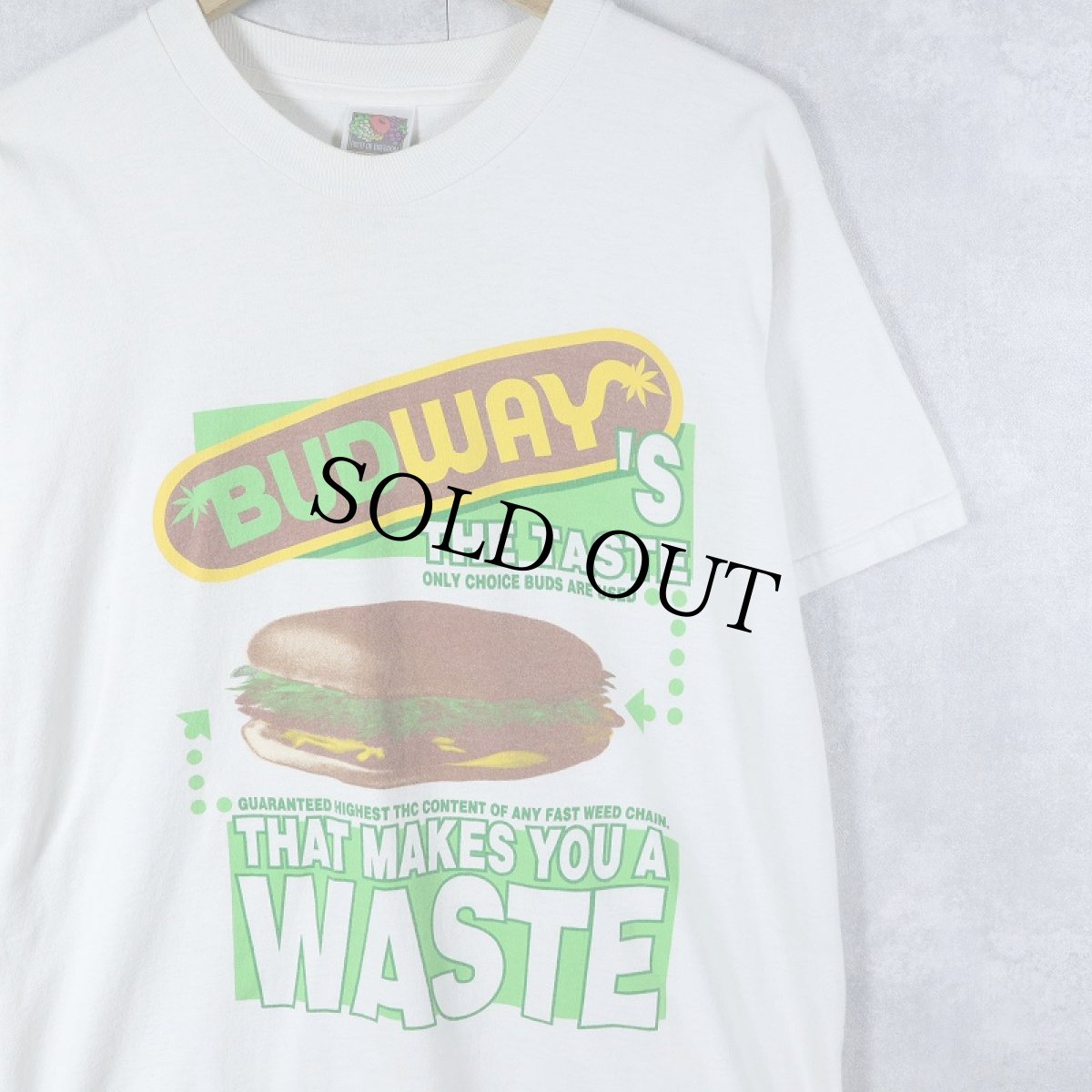 画像1: 2000's "BUDWAY" ファストフードチェーン パロディプリントTシャツ L (1)