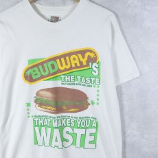 画像1: 2000's "BUDWAY" ファストフードチェーン パロディプリントTシャツ L (1)