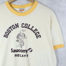 画像1: 70's USA製 "BOSTON COLLEGE" プリントリンガーTシャツ L (1)
