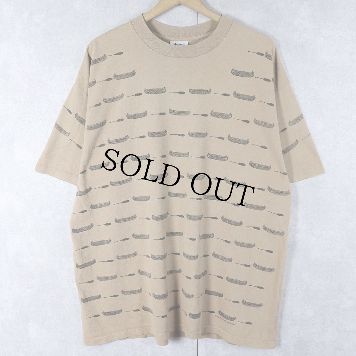 画像1: 90's rel-e-vant products USA製 カヌー柄 マルチプリントTシャツ XL (1)