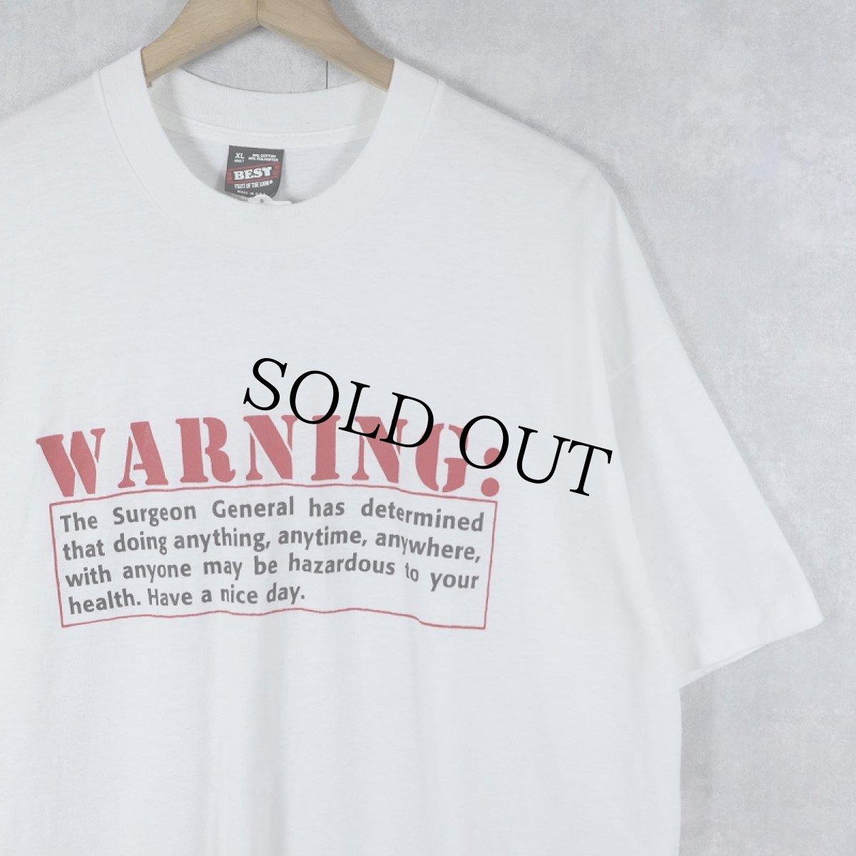 画像1: 90's USA製 "WARNING" プリントTシャツ XL (1)