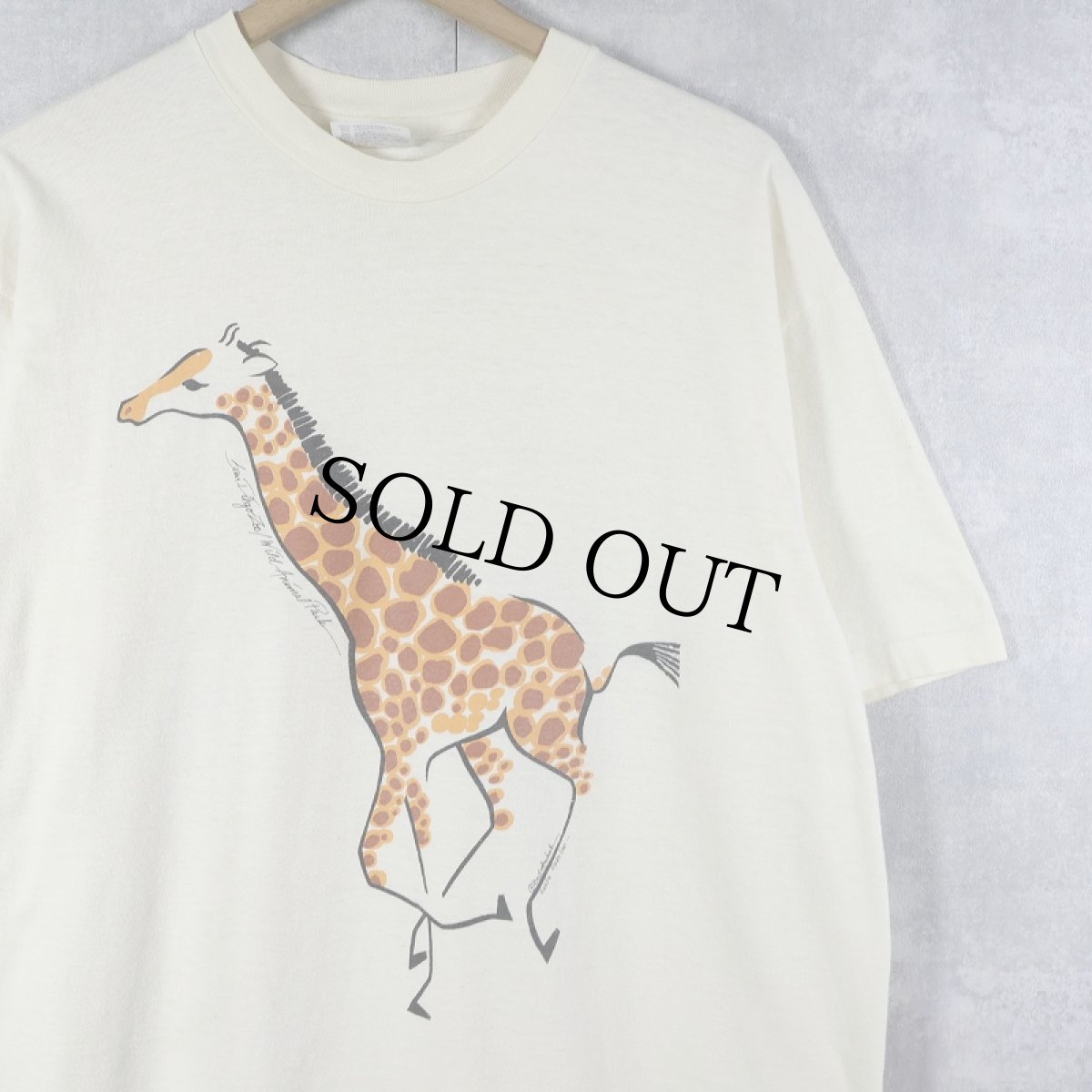 画像1: 90's San Diego Zoo USA製 キリンイラストプリントTシャツ XL (1)