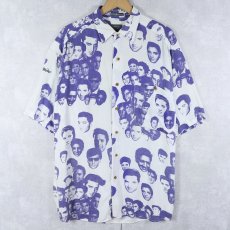 画像1: 90's MOSSIMO "Elvis Presley" 総柄 ミュージシャンプリントレーヨンシャツ M (1)