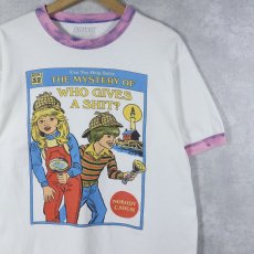 画像1: Steven Rhodes "THE MYSTERY OF WHO GIVES A SHIT?" プリントリンガーTシャツ M (1)