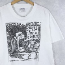 画像1: 90's BADBOB "COFFEE IS MY DRUG OF CHOICE" アートプリントTシャツ L (1)