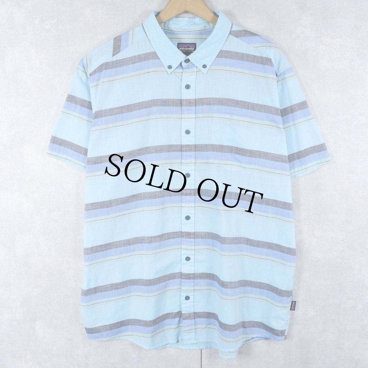 画像1: 2017SS Patagonia "ORGANIC COTTON" マルチボーダー柄 コットン×ポリエステル ボタンダウンシャツ XL (1)