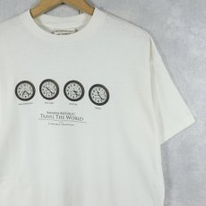 画像1: 90's BANANA REPUBLIC USA製 "TRAVEL THE WORLD" 時計プリントTシャツ S (1)
