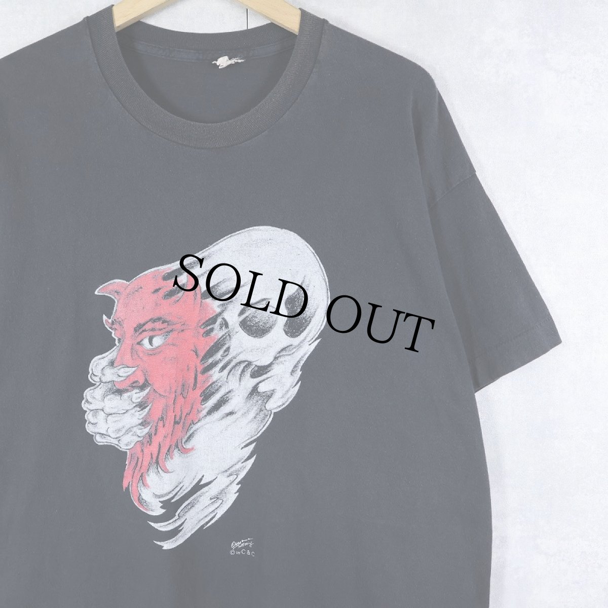 画像1: 90's Obey Tattooing スカル×デビル プリントTシャツ BLACK (1)