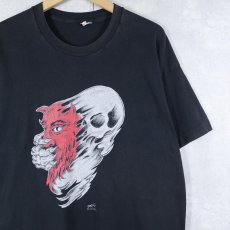 画像1: 90's Obey Tattooing スカル×デビル プリントTシャツ BLACK (1)