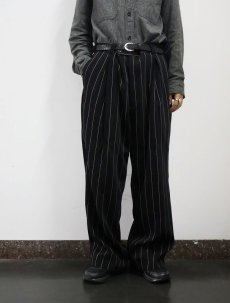 画像2: Falcone ストライプ柄 1タック ポリエステルスラックス BLACK W41 (2)