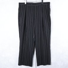 画像1: Falcone ストライプ柄 1タック ポリエステルスラックス BLACK W41 (1)