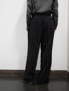 画像3: Falcone ストライプ柄 1タック ポリエステルスラックス BLACK W41 (3)