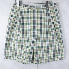 画像1: 90's LANDS' END USA製 チェック柄 2タック コットン×ポリエステルショーツ W31 (1)