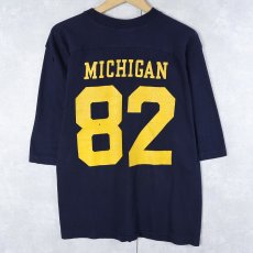 画像1: 80's Champion トリコタグ USA製 "MICHIGAN 82" フットボールTシャツ NAVY M (1)