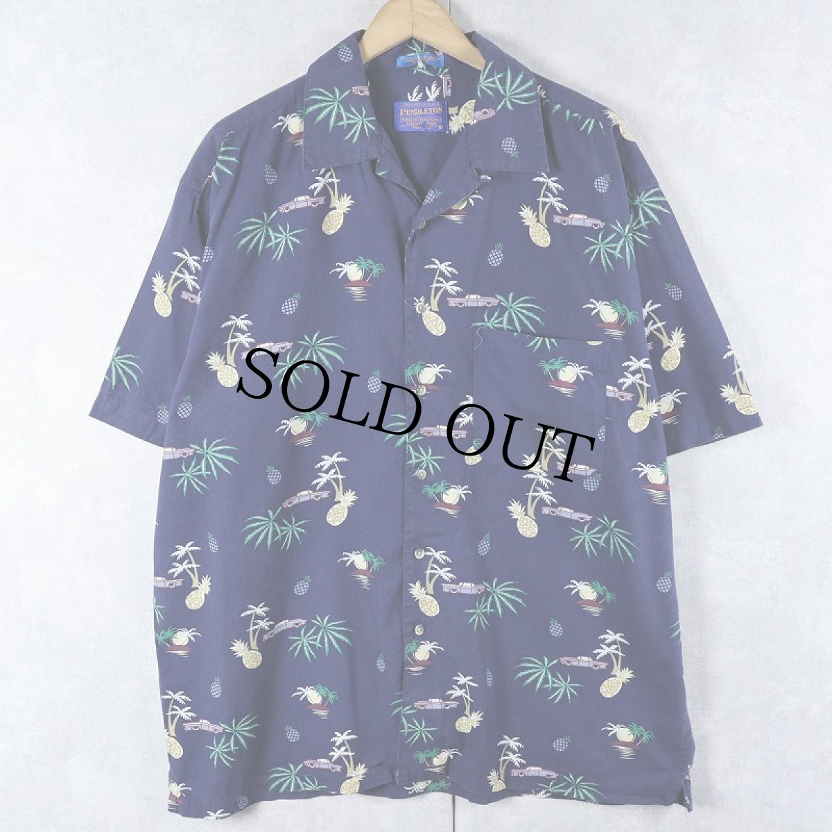 画像1: PENDLETON オールオーバーパターン コットン × レーヨン  ハワイアンシャツ NAVY L (1)