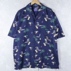 画像1: PENDLETON オールオーバーパターン コットン × レーヨン  ハワイアンシャツ NAVY L (1)