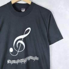 画像1: 90's USA製 音符プリントTシャツ BLACK M (1)