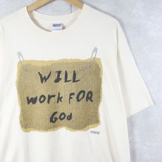 画像1: "Will Work For God" ジーザス プリントTシャツ XL (1)
