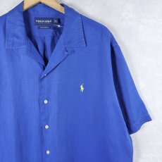 画像1: POLO GOLF Ralph Lauren "CALDWELL" ロゴ刺繍 リネン × シルク オープンカラーシャツ L (1)