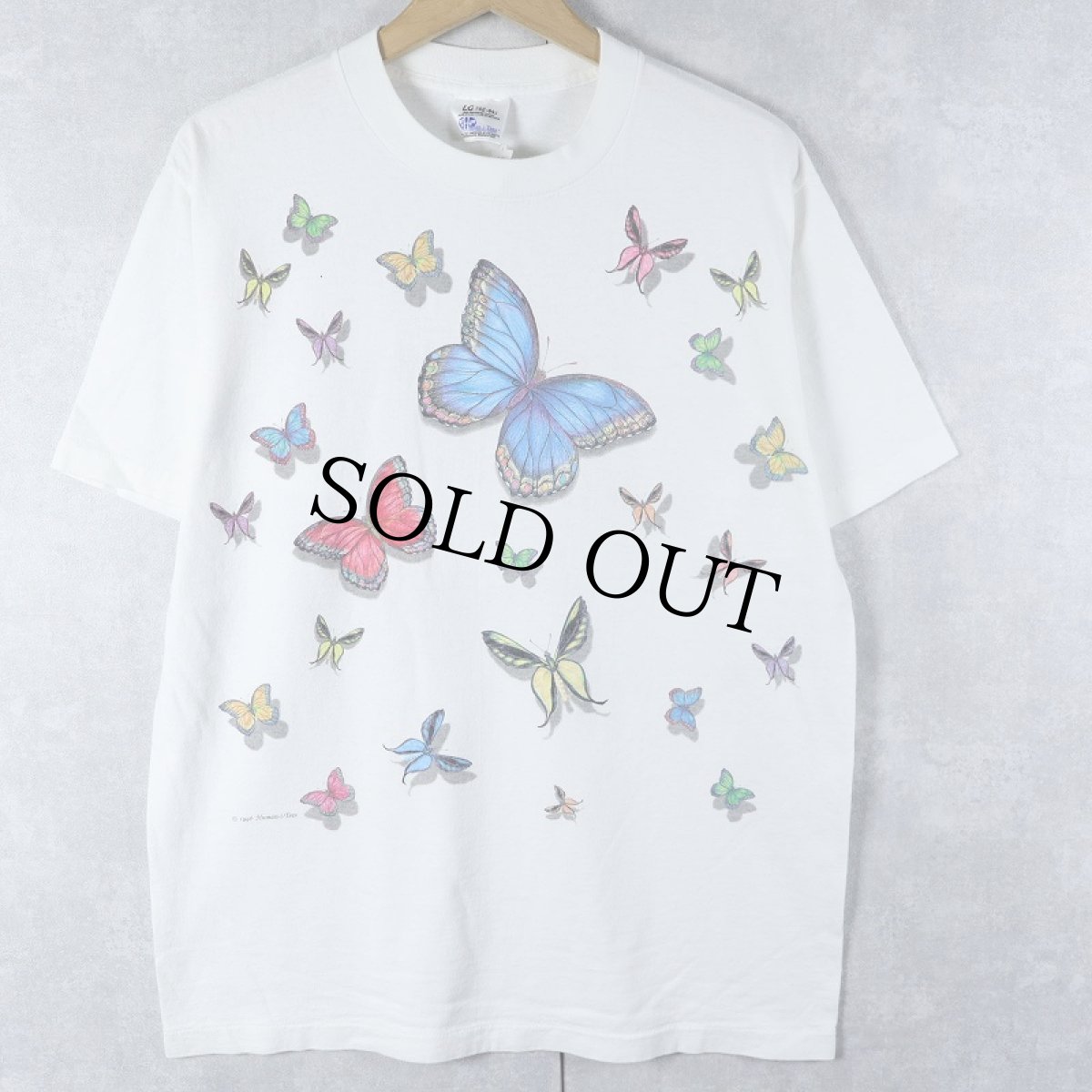 画像1: 90's Human-i-Tees USA製 蝶々 プリントTシャツ L (1)