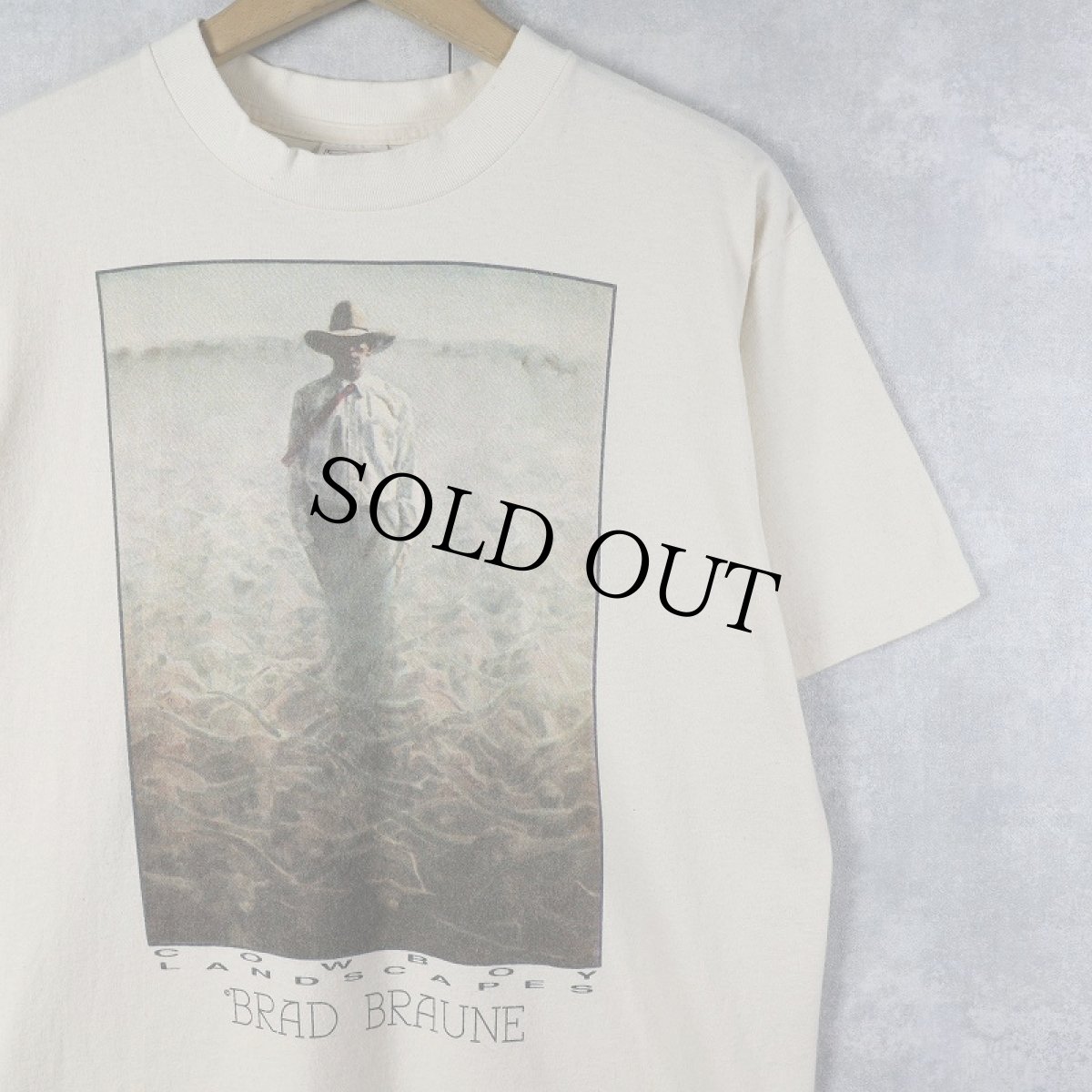 画像1: 90's Brad Braune USA製 "Cowboy Landscapes" アートプリントTシャツ L (1)