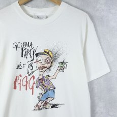 画像1: 90's Ralph Steadman "Party Like It's 1999" アートプリントTシャツ M (1)