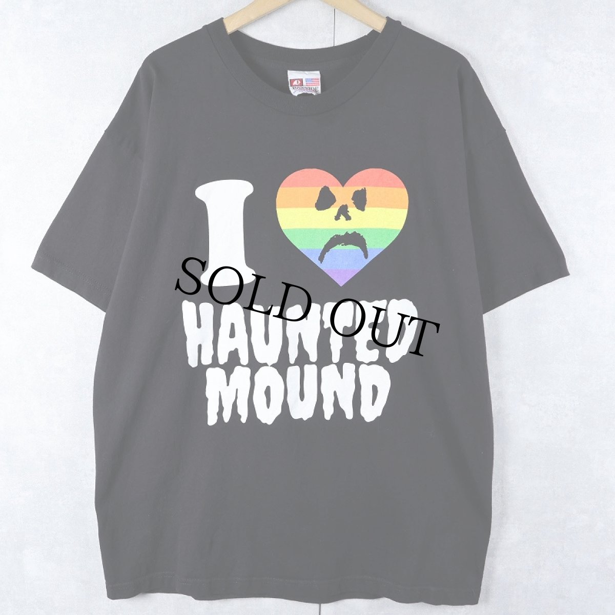 画像1: Haunted Mound USA製 レコードレーベル プリントTシャツ BLACK XL (1)
