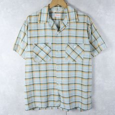 画像1: 50〜60's Galey & Lord 柄織り×チェック柄 コットンオープンカラーシャツ M (1)