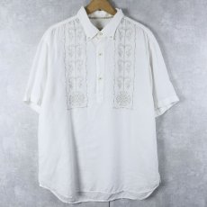 画像1: Jommy Bahama 刺繍デザイン リネンボタンダウンシャツ L (1)
