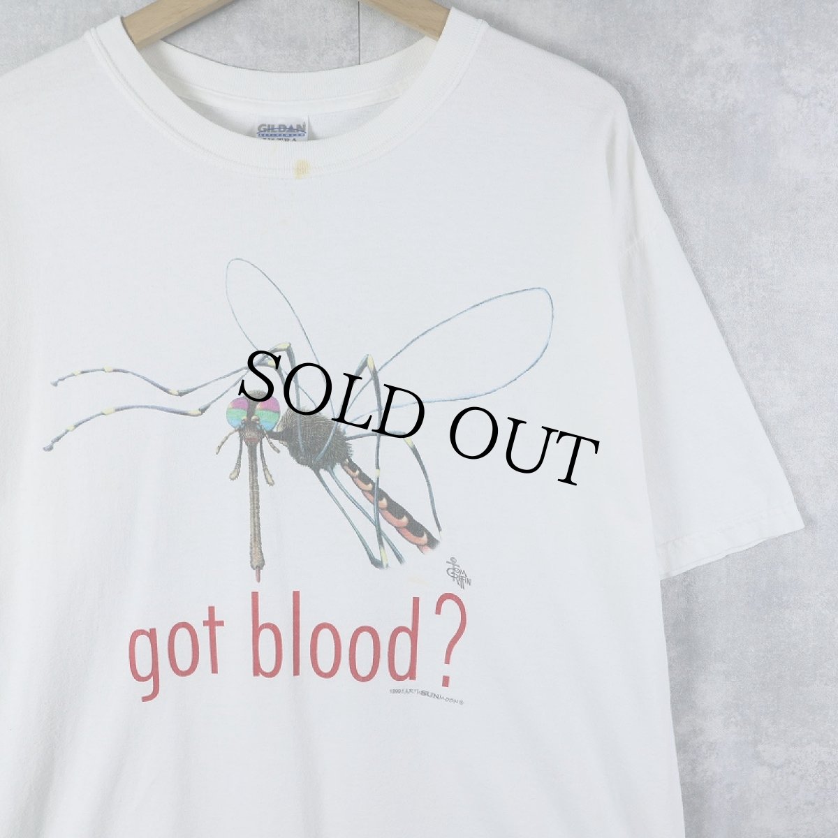 画像1: 90's "got blood?" パロディプリントTシャツ L (1)