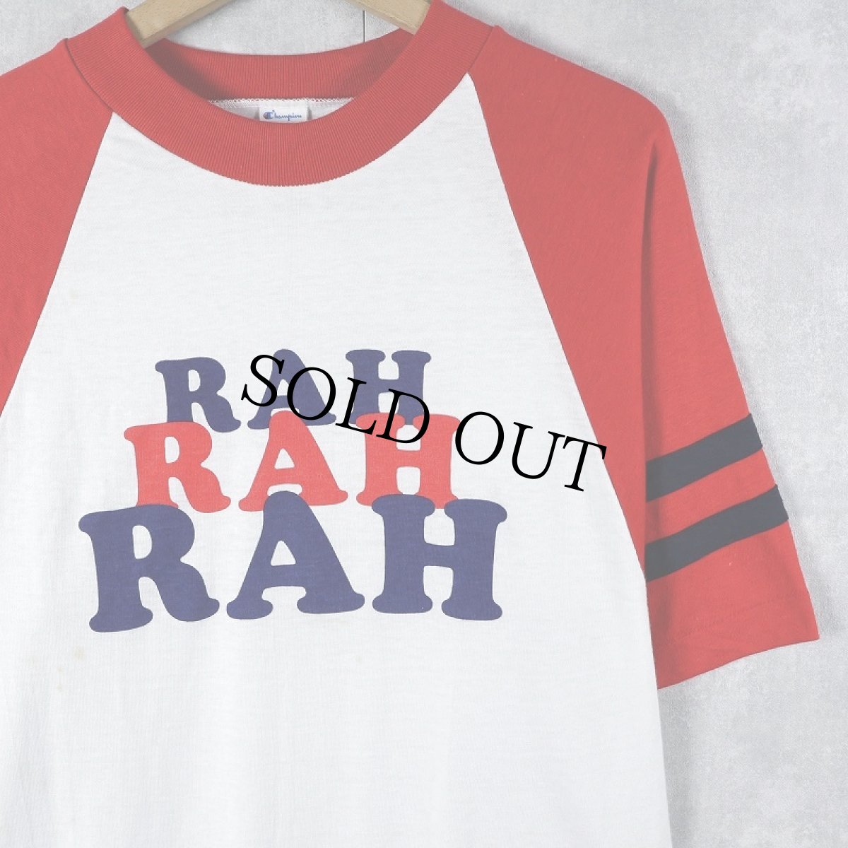 画像1: 80's Champion USA製 トリコタグ "RAH RAH RAH" ラグランTシャツ L (1)