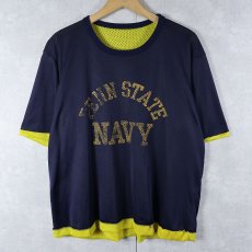 画像1: 70's Chmapion USA製 バータグ "PENN STATE NAVY" リバーシブルメッシュTシャツ L (1)
