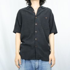 画像2: PORCINI チェック柄 シルクオープンカラーシャツ BLACK S (2)