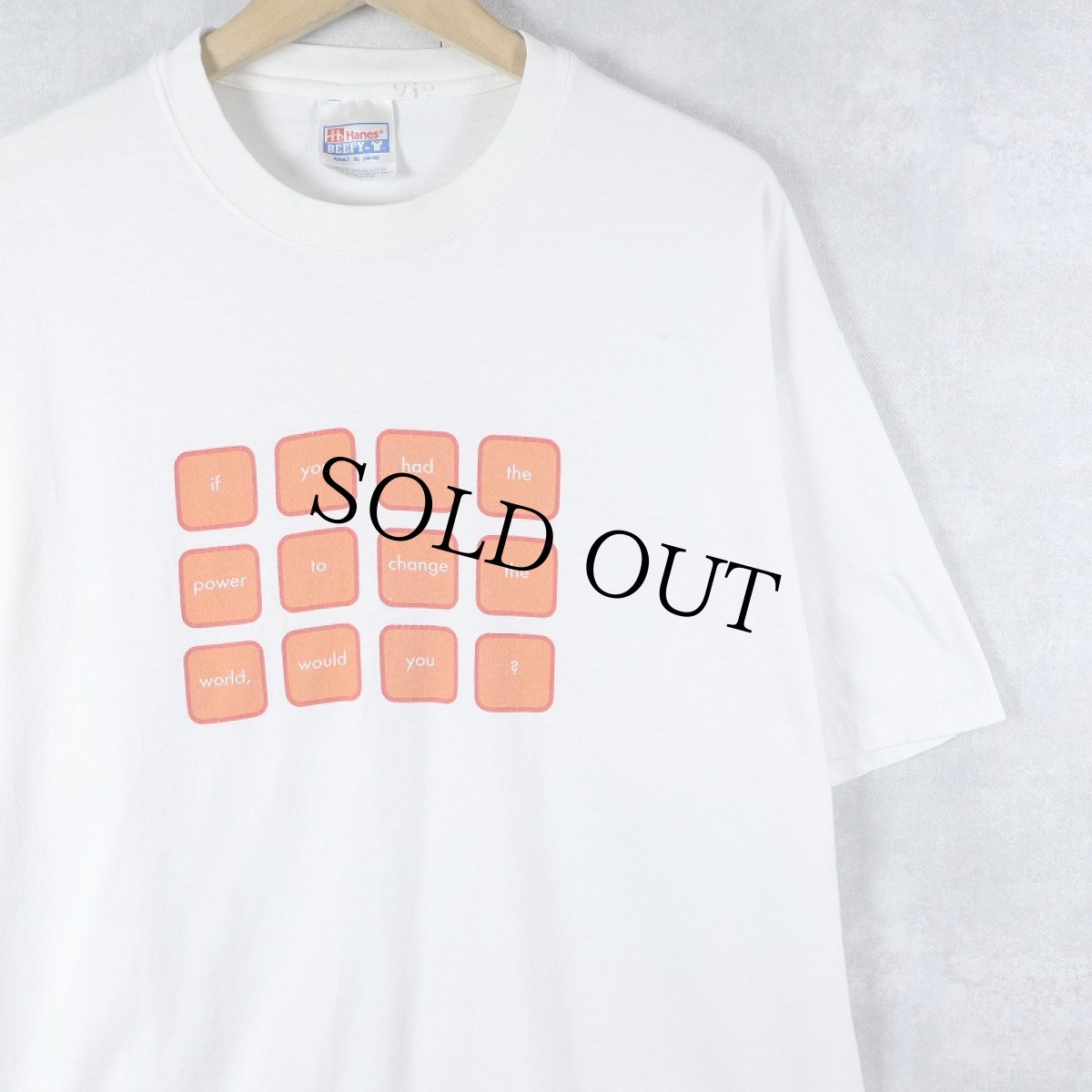 画像1: "if you had the power to change the world, would you?" メッセージプリントTシャツ XL (1)