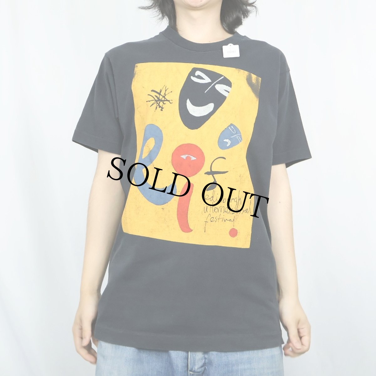画像2: 90's エディンバラ芸術祭 ツーフェイス アートプリントTシャツ BLACK (2)