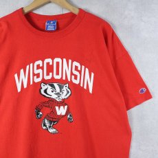 画像1: 90's Champion 青刺繍タグ 中期 USA製 "WISCONSIN" キャラクタープリントTシャツ XXL (1)