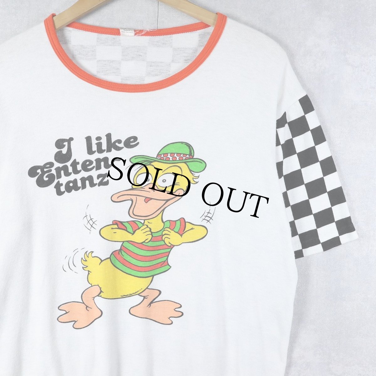 画像1: ~80's "I like Enten tanz" コットン×ビスコース イラストプリントTシャツ  (1)