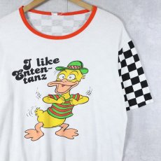 画像1: ~80's "I like Enten tanz" コットン×ビスコース イラストプリントTシャツ  (1)