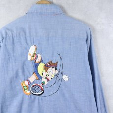 画像2: 70's Distinctive Sportswear 刺繍入り シャンブレーシャツ  (2)