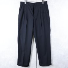 画像1: GIORGIO ARMANI 2タック ウール×ポリエステルスラックス NAVY W32 (1)