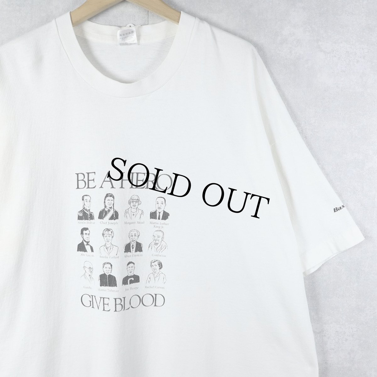 画像1: 90's Baxter USA製 "BE A HERO GIVE BLOOD" 偉人プリントTシャツ XXXL (1)