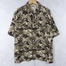 画像1: 90's CHICO'S DESIGN 総柄 シルクオープンカラーシャツ SIZE3 (1)