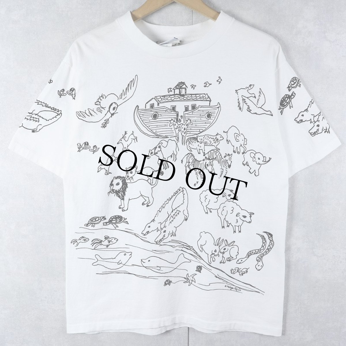 画像1: 90's MICHIGAN RAG CO. USA製 "Noah's Ark" プリントTシャツ M (1)