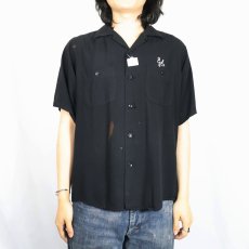 画像3: 50's King Louie チェーン刺繍 レーヨンオープンカラーシャツ BLACK M (3)